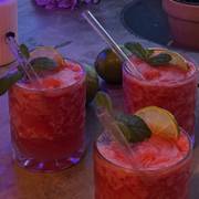 watermelon coolers — mint, lime, fairy lights on the patio