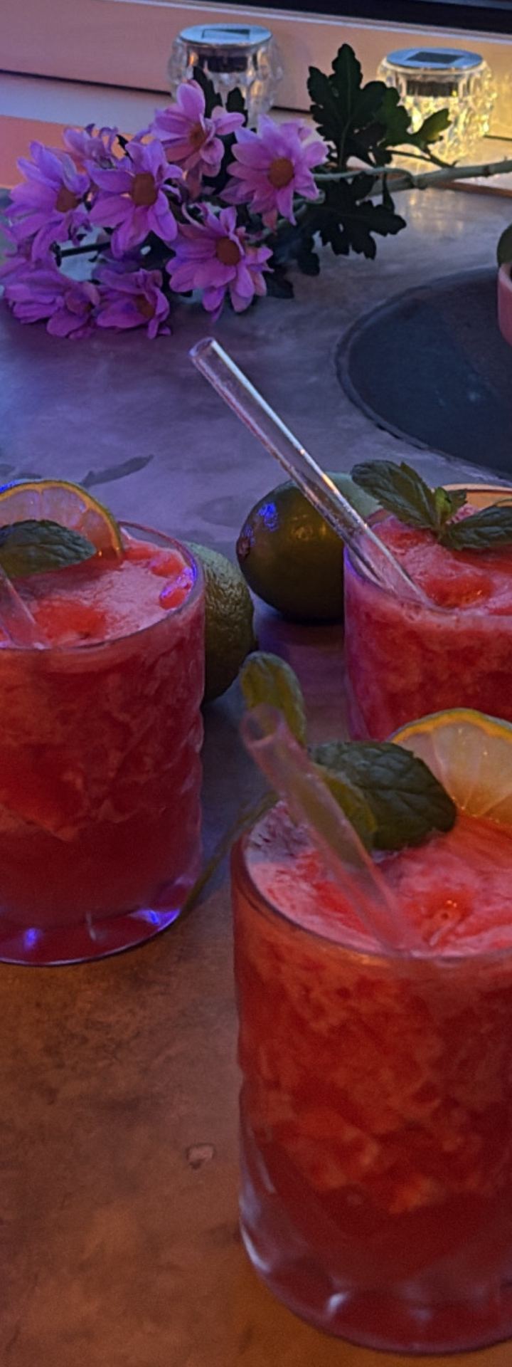 watermelon coolers — mint, lime, fairy lights on the patio by Din Tanovic, Stockholm photo blog