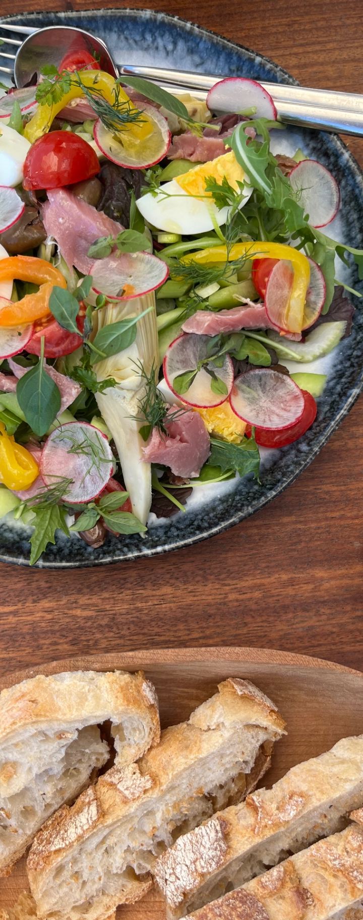 lunch in the sun — salad, soft eggs, warm bread by Din Tanovic, Stockholm photo blog