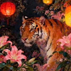 lantern tiger — Din Tanovic lantern tiger — painting glow — lanterns and lilies — photo by Din Tanovic, Stockholm